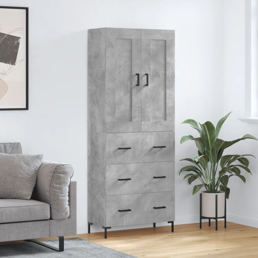 Produktbild för Högskåp betonggrå 69,5x34x180 cm konstruerat trä