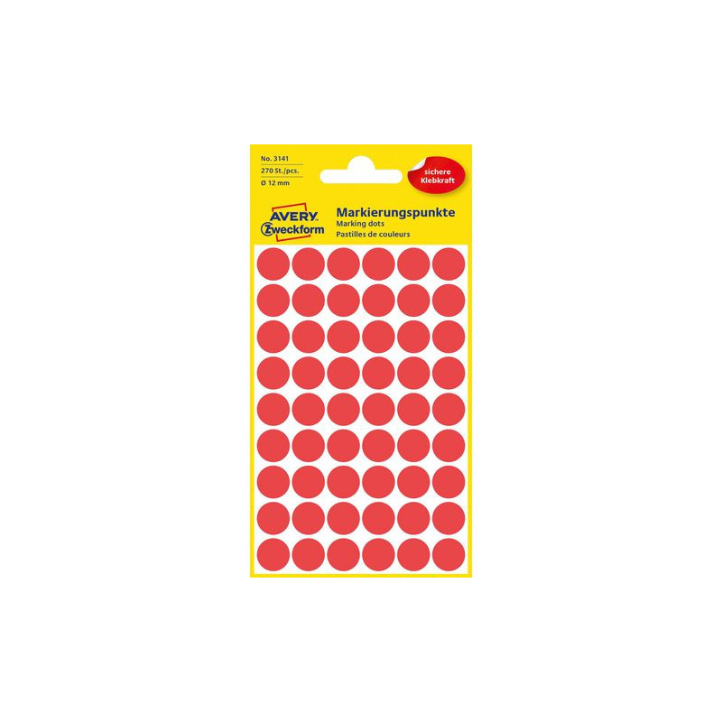 Produktbild för Färgkodningsprick AVERY Ø12mm röd 270/fp