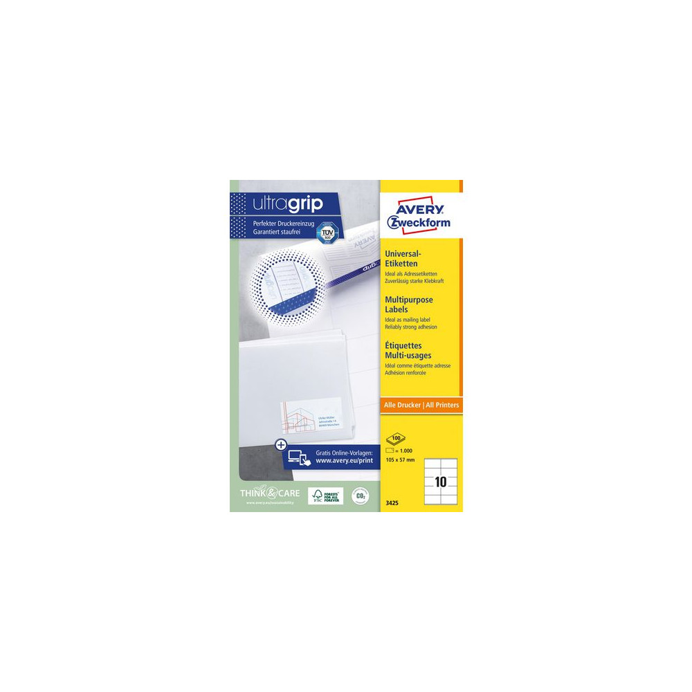 Produktbild för Etikett AVERY 105x57mm 1000/fp