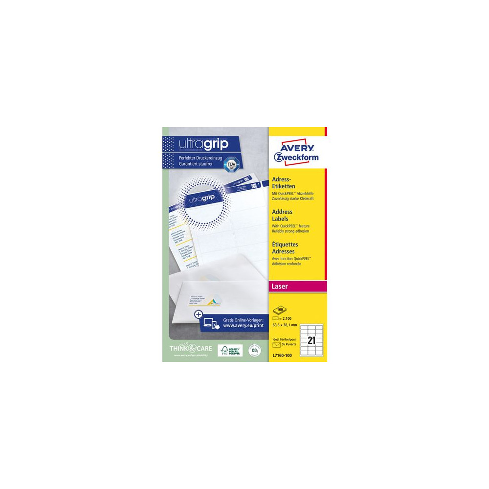 Produktbild för Etikett AVERY UG 63,5x38,1mm 2100/fp
