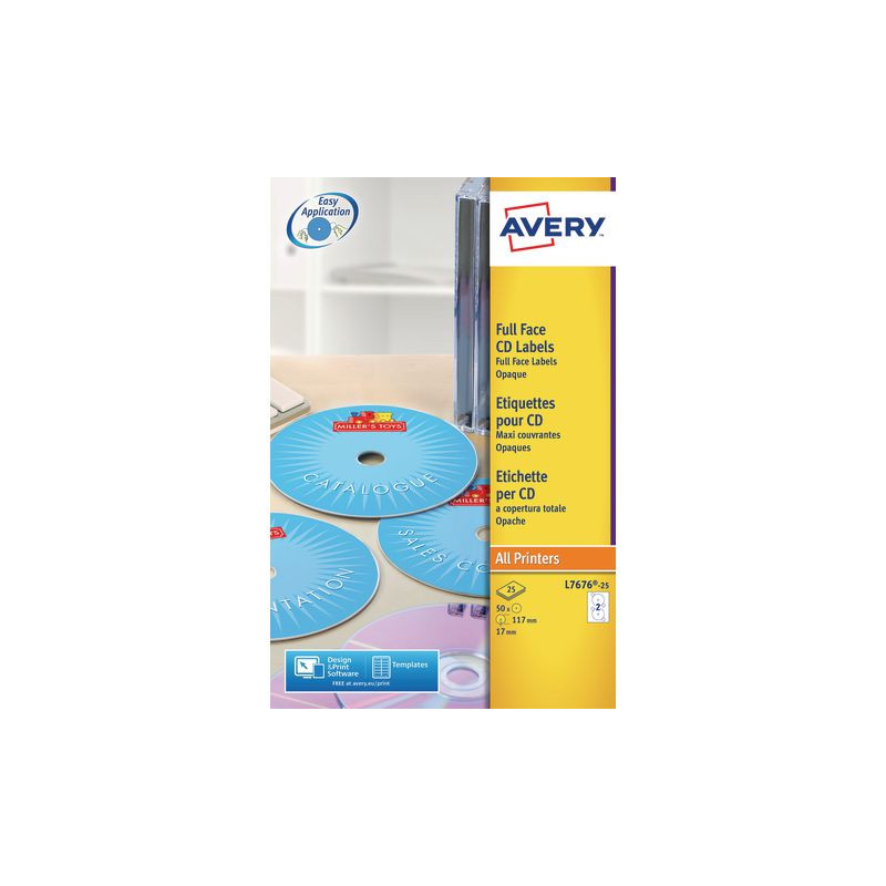 Produktbild för Etikett AVERY CD laser/inkjet 50/fp