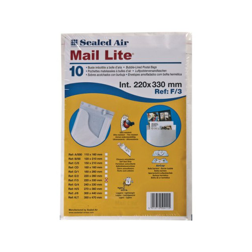 Mail Lite® Bubbelpåse F3 220x330mm vit 10/fp