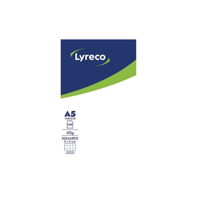 Produktbild för Anteckningsblock LYRECO A5 100bl 60g rut