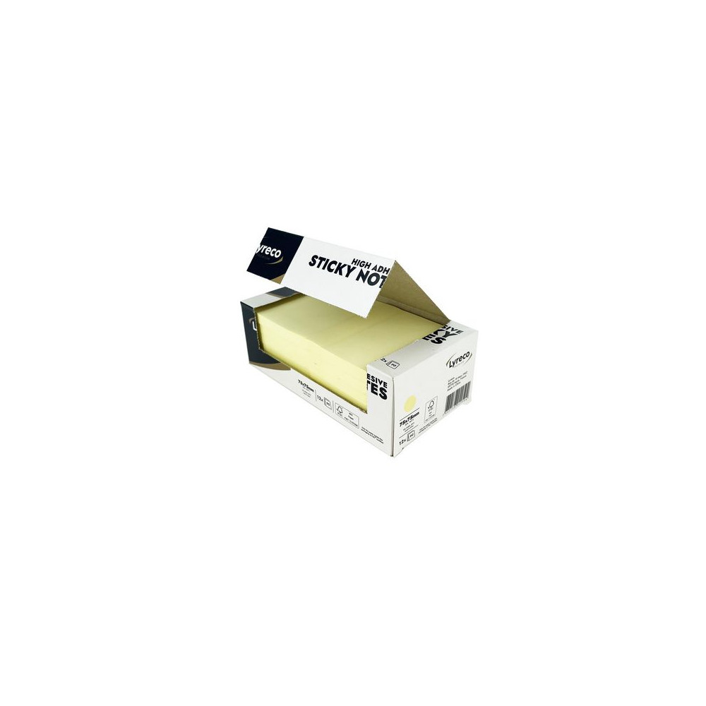 Produktbild för Notes LYRECO prem 75x75mm gul 12/fp