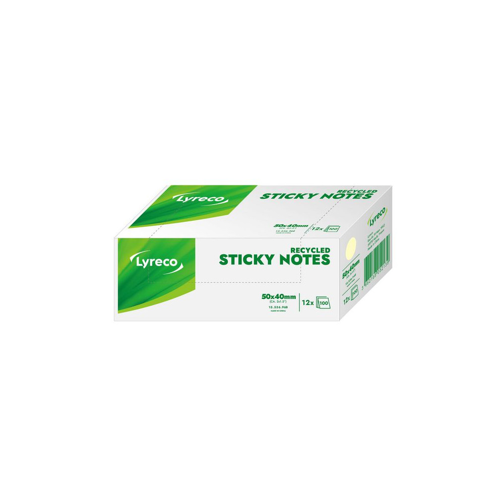 Produktbild för Notes LYRECO recycled 50x40mm gul 12/fp