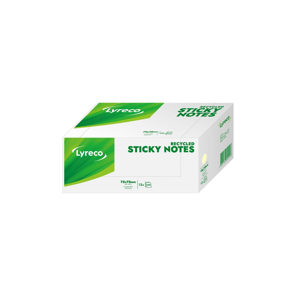 Produktbild för Notes LYRECO recycled 76x76mm gul 12/fp
