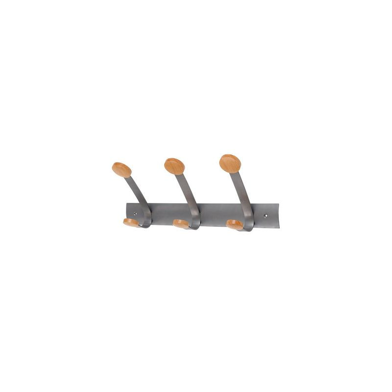 Produktbild för Klädhängare ALBA 3 krokar grå/metall/trä