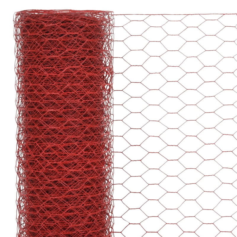 Produktbild för Hönsnät stål med PVC-beläggning 25x0,75 m röd