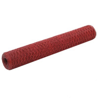 Produktbild för Hönsnät stål med PVC-beläggning 25x1 m röd