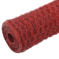 Produktbild för Hönsnät stål med PVC-beläggning 25x1,2 m röd