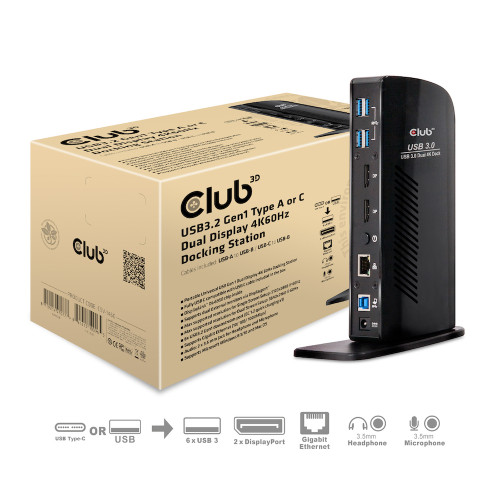 Club 3D CLUB3D USB3.2 Gen1 Type A or C Dual Display 4K60Hz Docking Station