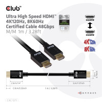 Miniatyr av produktbild för CLUB3D Ultra High Speed HDMI 4K120Hz, 8K60Hz Certified Cable 48Gbps M/M 1 m/3.28 ft