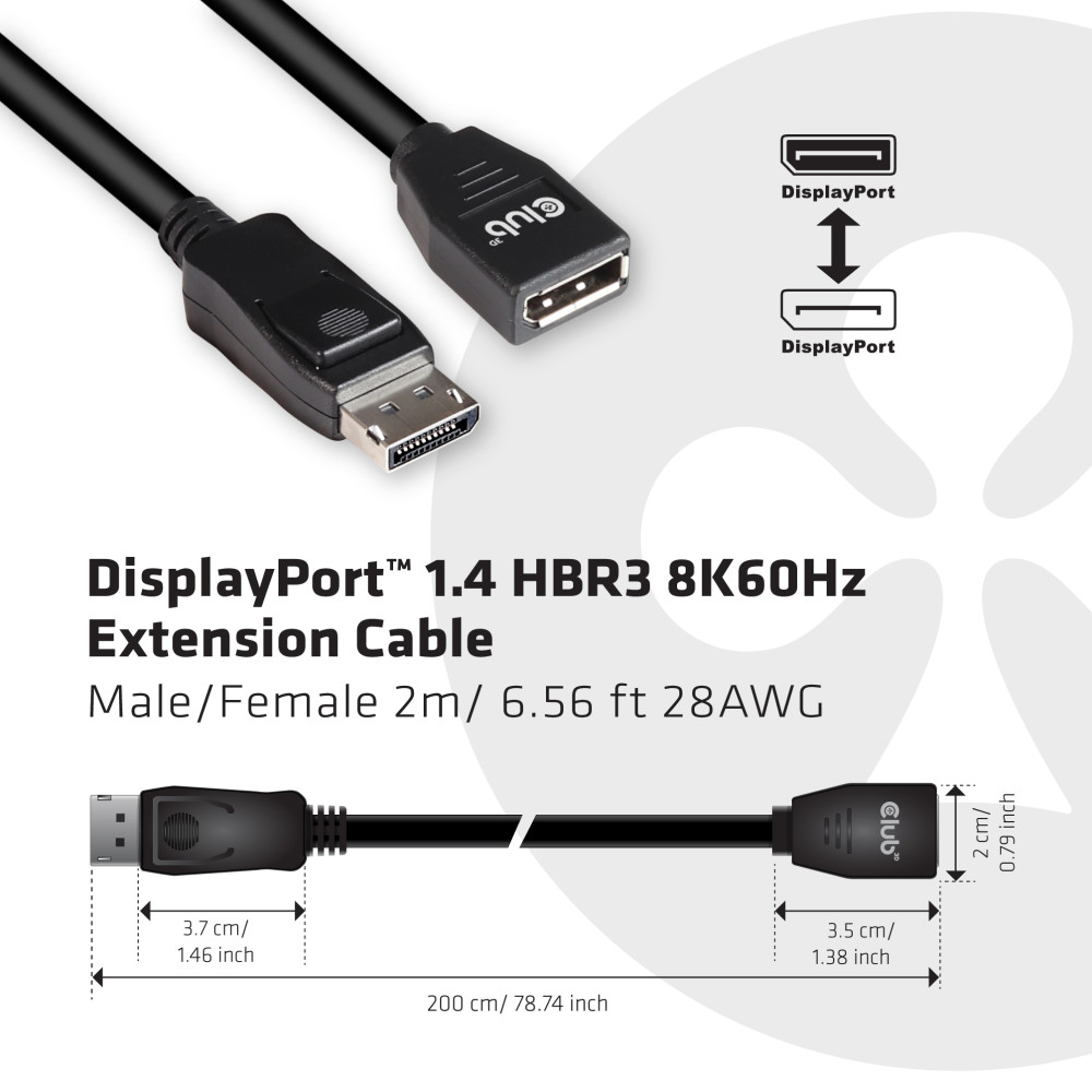 Produktbild för CLUB3D CAC-1022 videokabeladapter 2 m Displayport 1.4 Svart