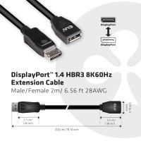 Produktbild för CLUB3D CAC-1022 videokabeladapter 2 m Displayport 1.4 Svart