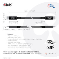 Produktbild för CLUB3D CAC-1575 USB-kablar 2 m USB4 Gen 2x2 USB C Svart