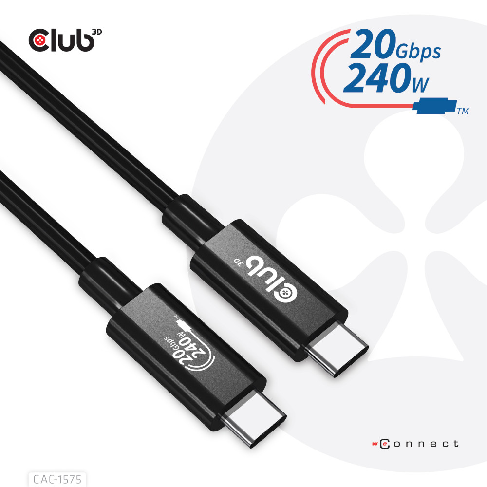 Produktbild för CLUB3D CAC-1575 USB-kablar 2 m USB4 Gen 2x2 USB C Svart