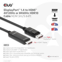 Miniatyr av produktbild för CLUB3D CAC-1087 videokabeladapter 3 m DisplayPort HDMI Svart