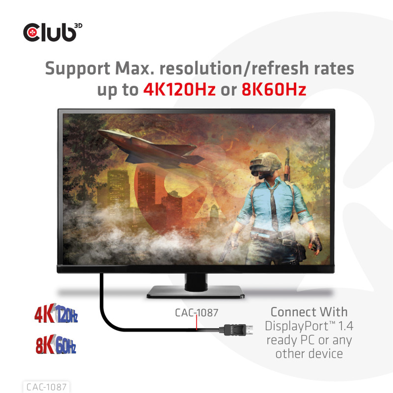 Produktbild för CLUB3D CAC-1087 videokabeladapter 3 m DisplayPort HDMI Svart