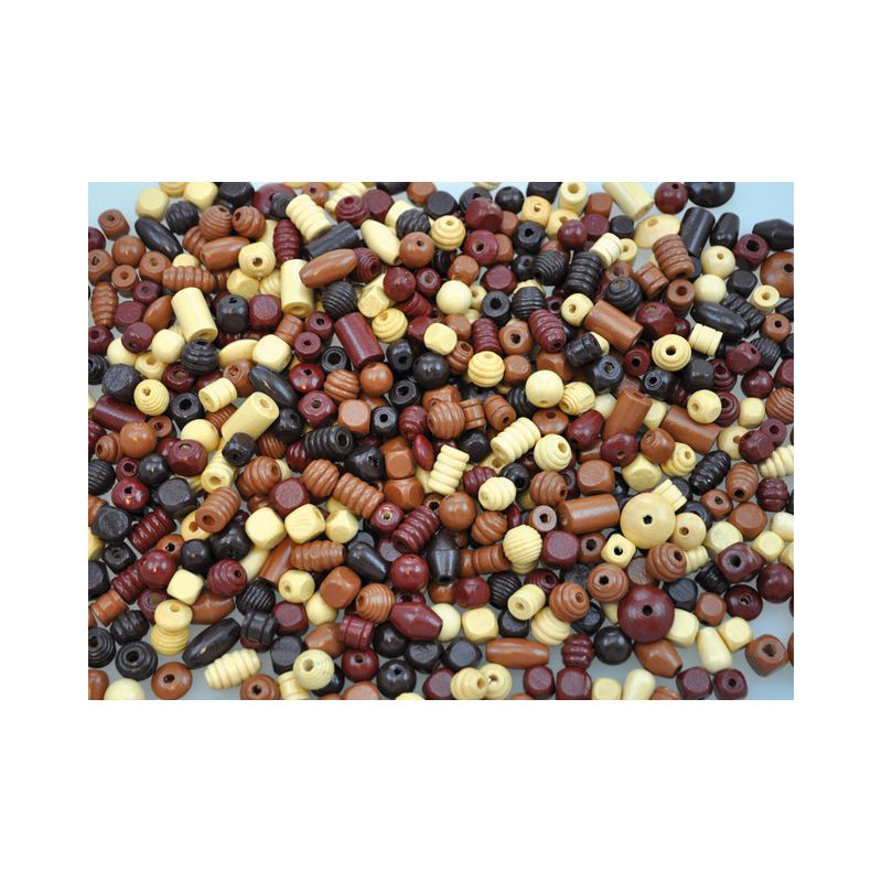 Produktbild för Träpärlor mix natur/brun 250gr ca 600st