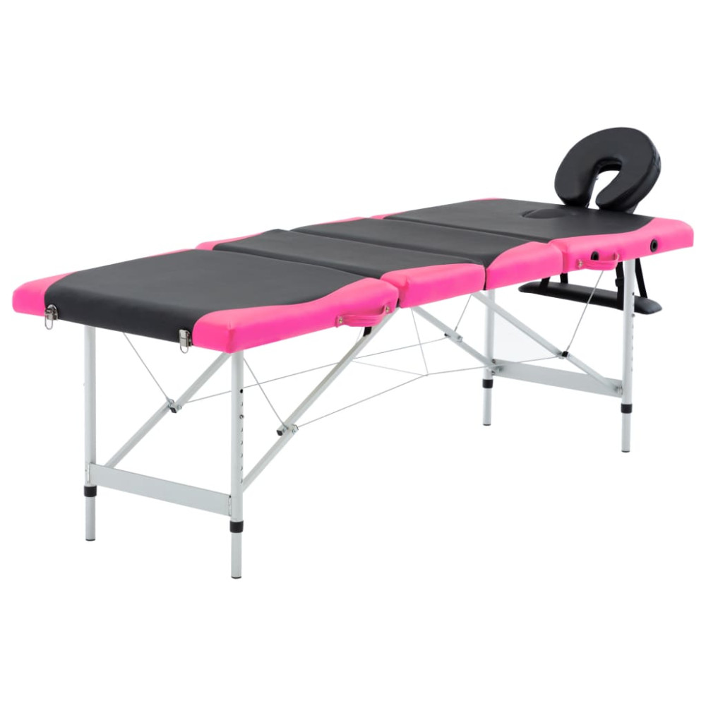 Produktbild för Hopfällbar massagebänk 4 sektioner aluminium svart och rosa