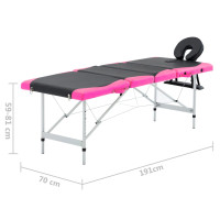 Produktbild för Hopfällbar massagebänk 4 sektioner aluminium svart och rosa