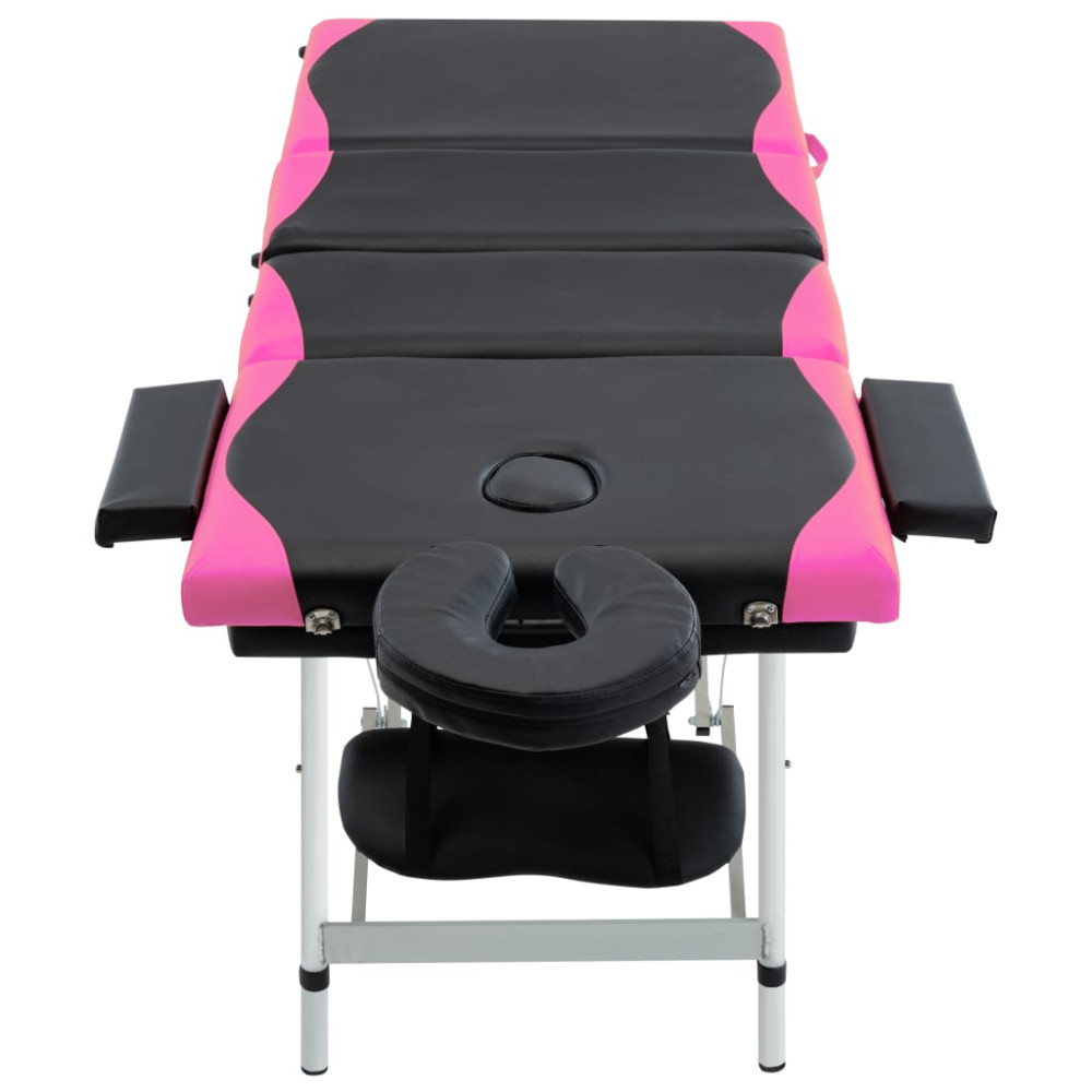 Produktbild för Hopfällbar massagebänk 4 sektioner aluminium svart och rosa