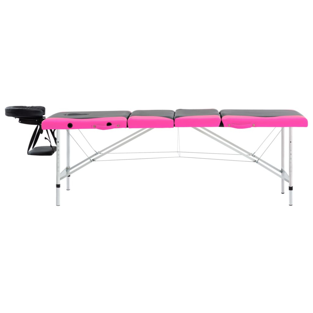 Produktbild för Hopfällbar massagebänk 4 sektioner aluminium svart och rosa