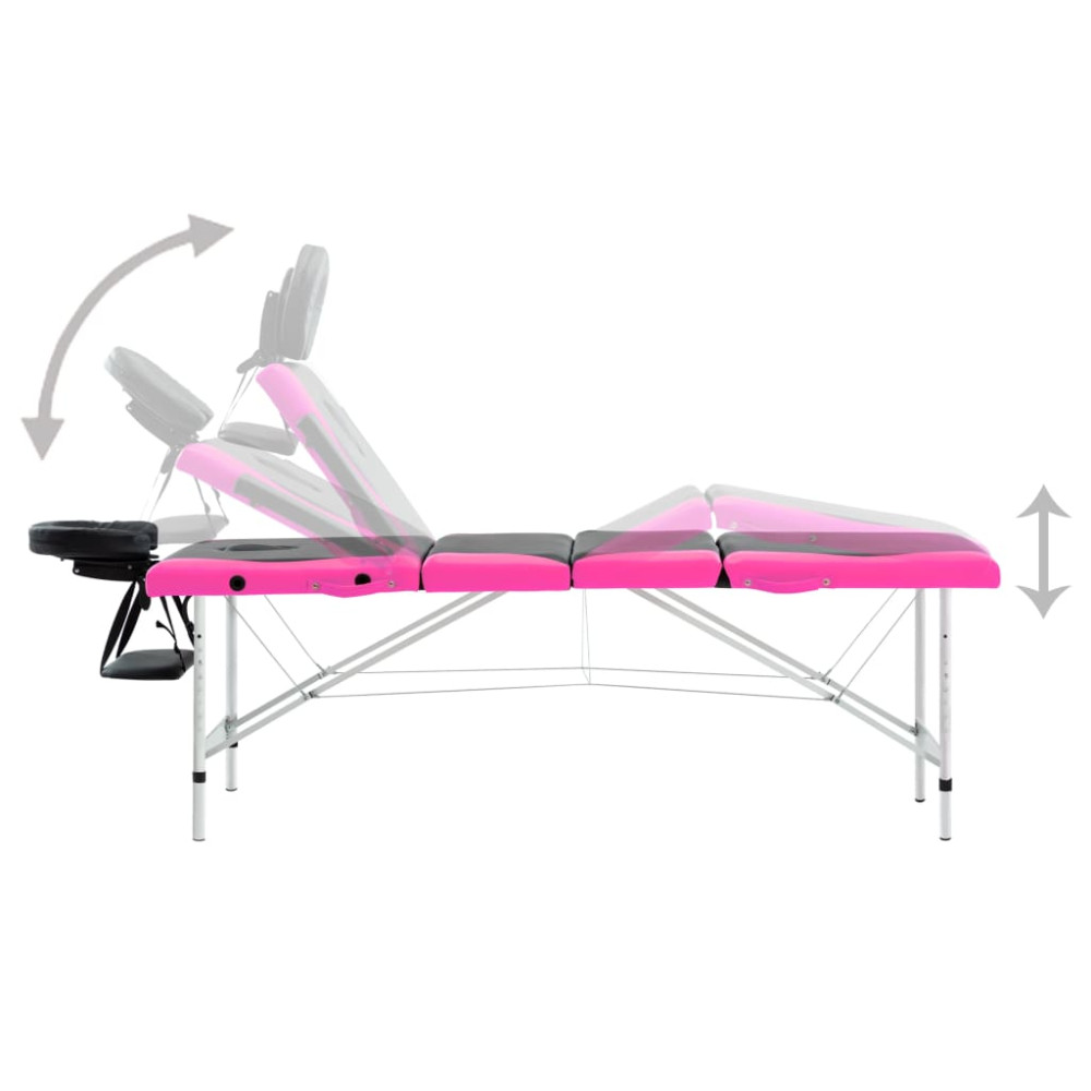 Produktbild för Hopfällbar massagebänk 4 sektioner aluminium svart och rosa