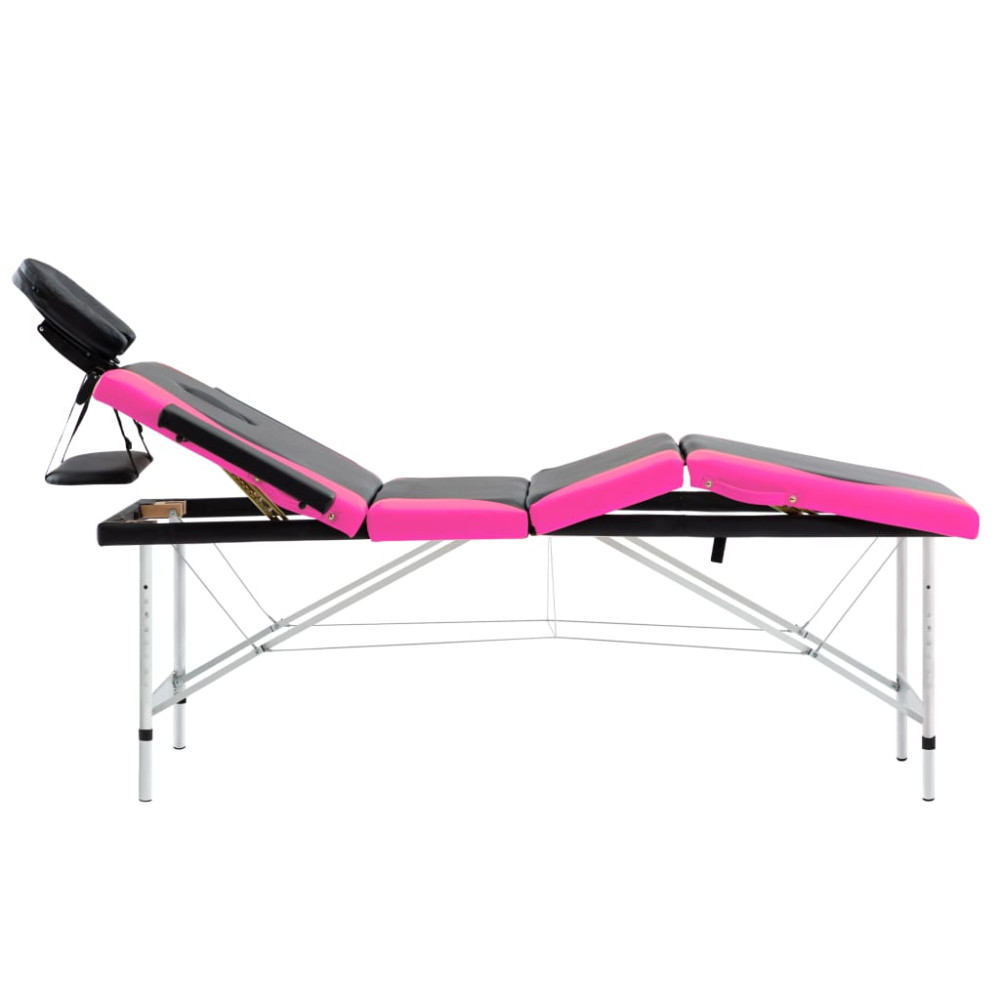 Produktbild för Hopfällbar massagebänk 4 sektioner aluminium svart och rosa