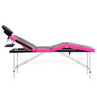 Produktbild för Hopfällbar massagebänk 4 sektioner aluminium svart och rosa