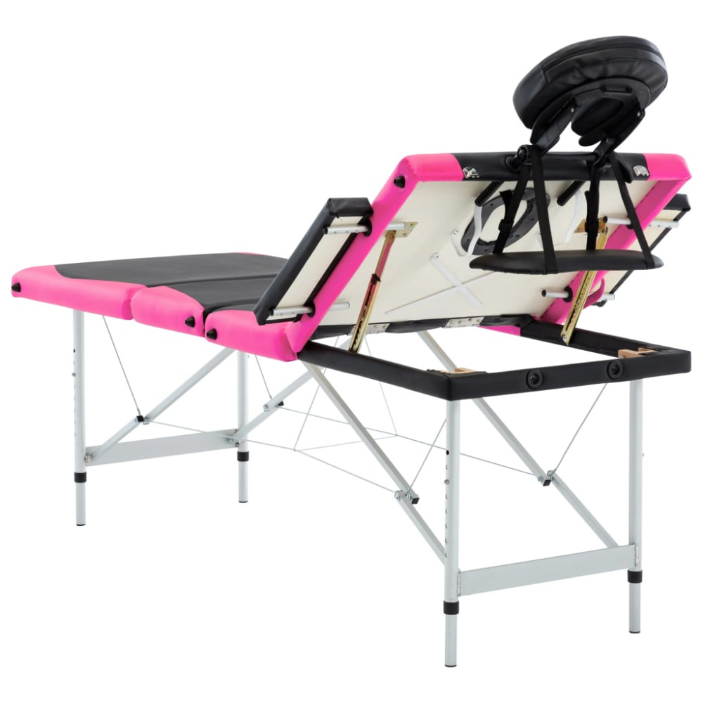 Produktbild för Hopfällbar massagebänk 4 sektioner aluminium svart och rosa
