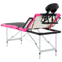 Produktbild för Hopfällbar massagebänk 4 sektioner aluminium svart och rosa