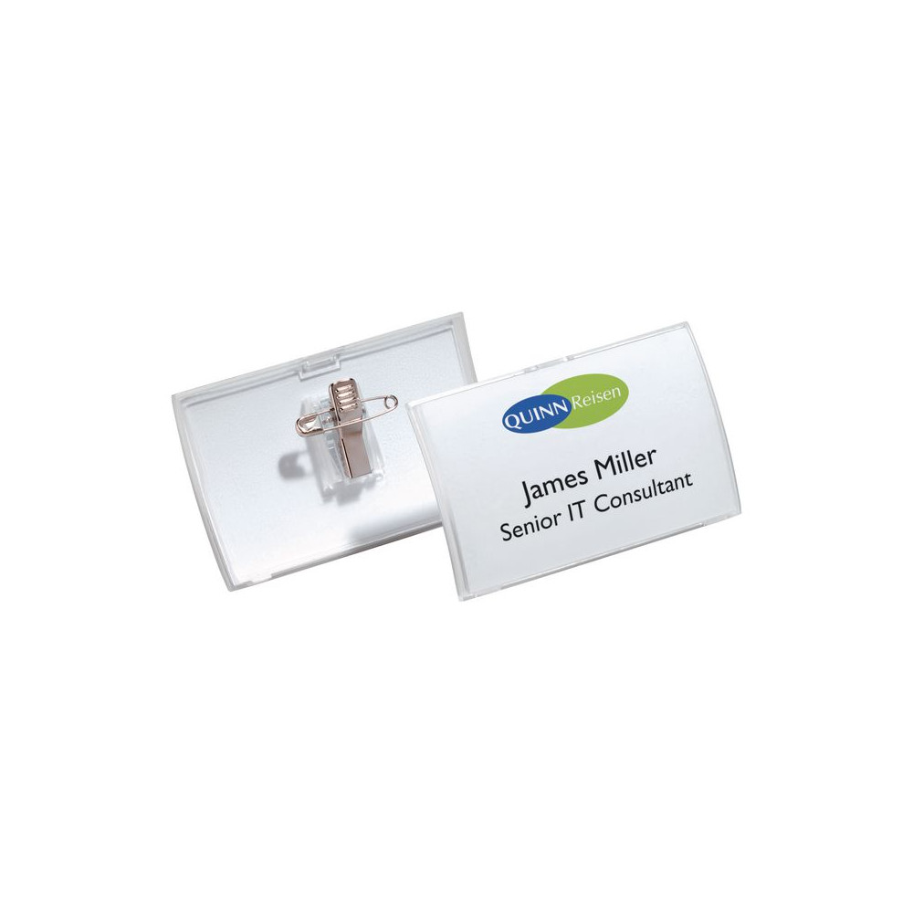 Produktbild för Namnskylt DURABLE nål/kläm 90x54mm 25/fp