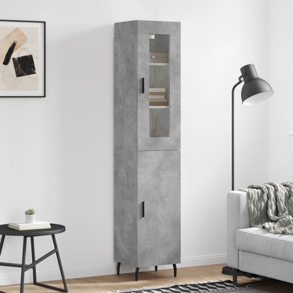 Produktbild för Högskåp betonggrå 34,5x34x180 cm konstruerat trä