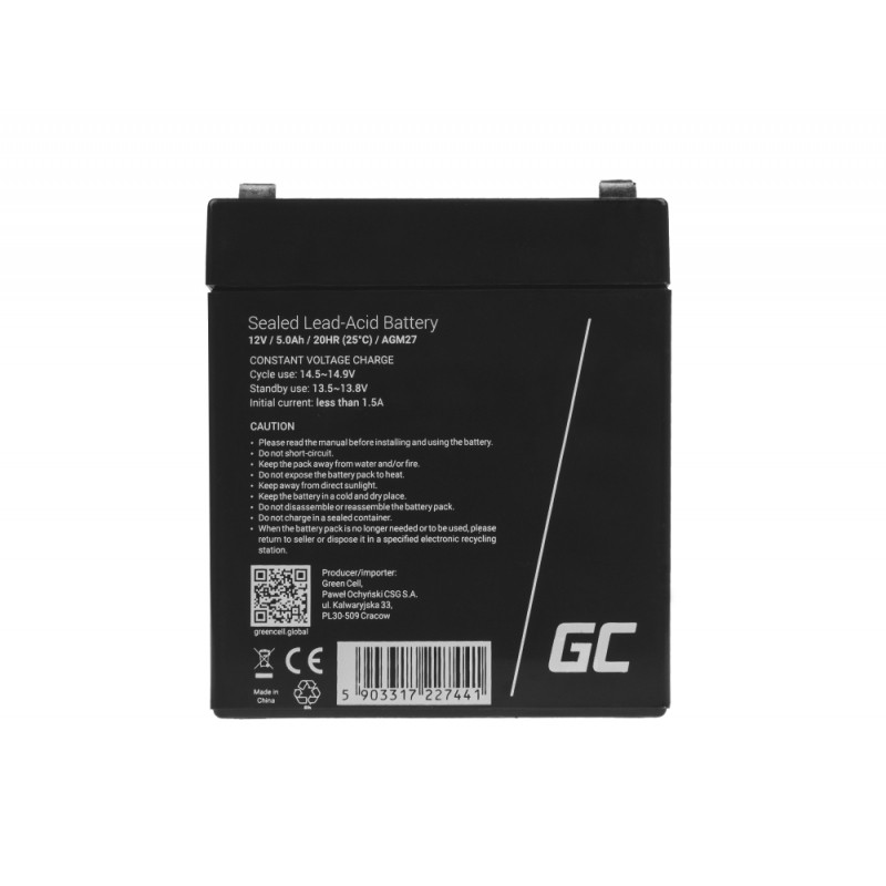 Produktbild för Green Cell AGM27 UPS-batterier Slutna blybatterier (VRLA) 12 V 5 Ah