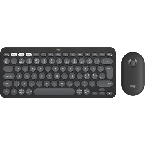 Logitech Logitech Pebble 2 Combo tangentbord Mus inkluderad Trådlös RF + Bluetooth QWERTY Dansk, Finsk, Norsk, Svensk grafit