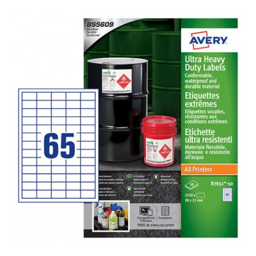 AVERY Avery B7651-50 självhäftande etiketter Rektangel Permanent Vit 3250 styck
