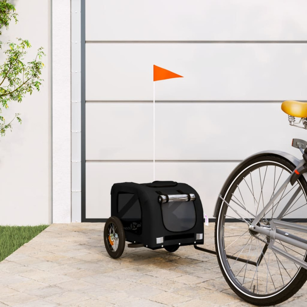 Produktbild för Cykelvagn för djur svart oxfordtyg och järn