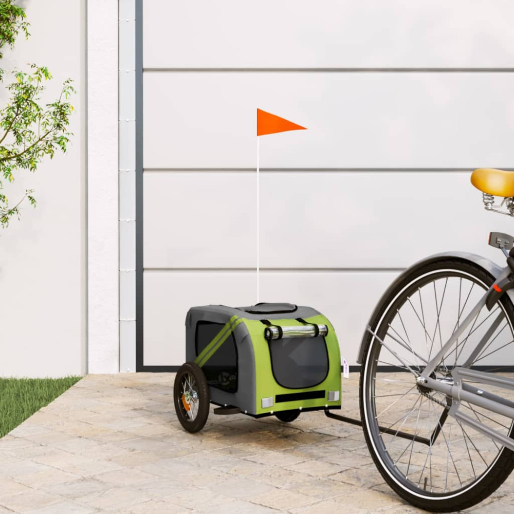 Produktbild för Cykelvagn för djur grön och grå oxfordtyg och järn