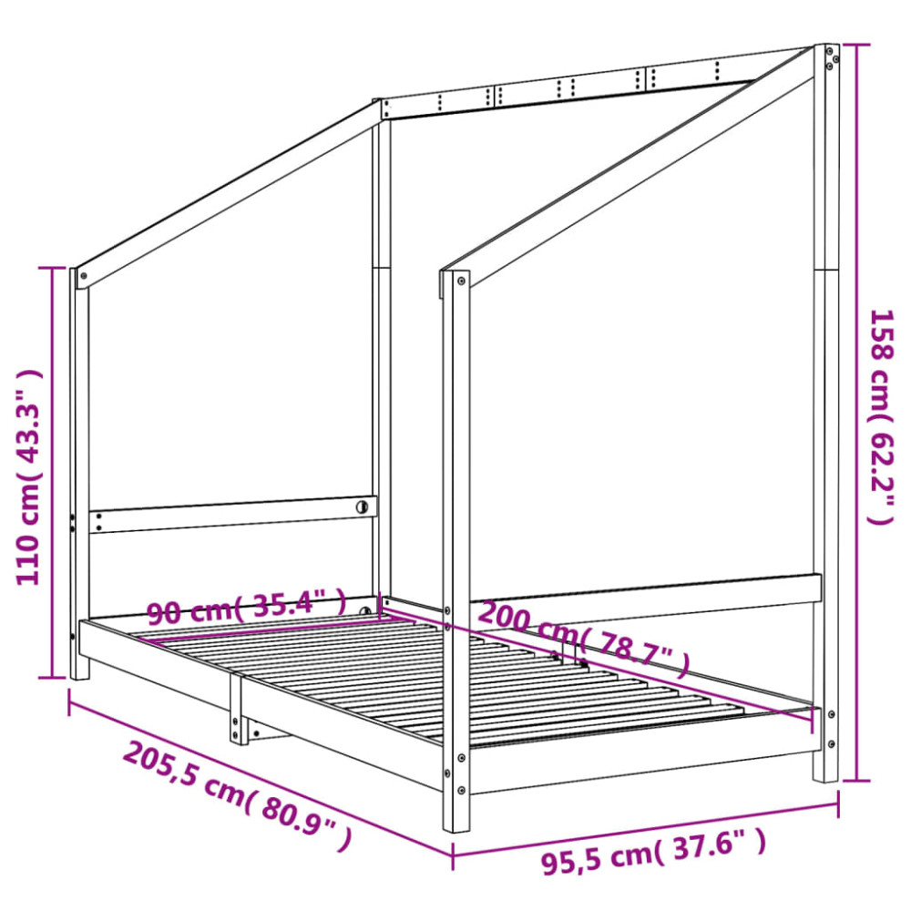 Produktbild för Sängram för barnsäng 90x200 cm massiv furu