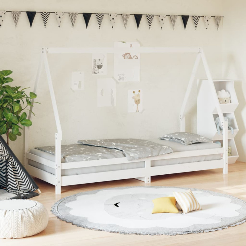 Produktbild för Sängram för barnsäng vit 90x200 cm massiv furu
