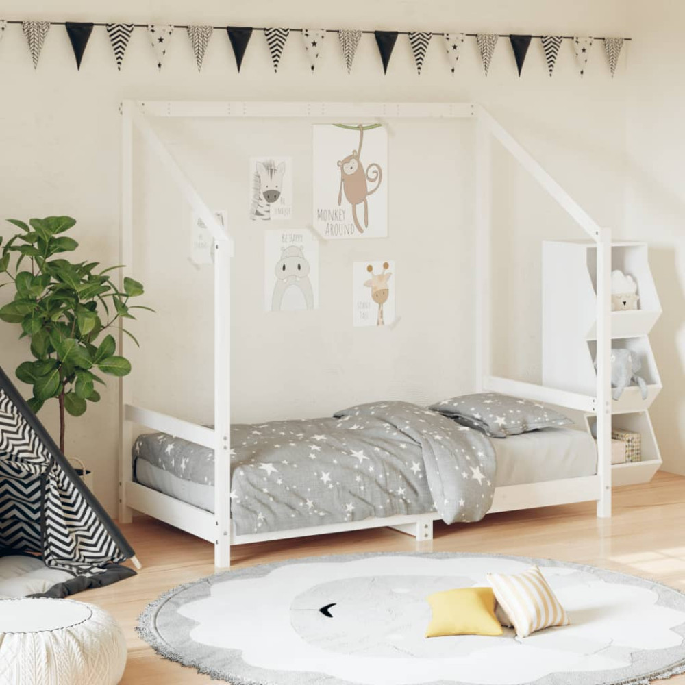 Produktbild för Sängram för barnsäng vit 80x160 cm massiv furu