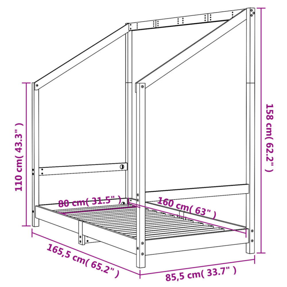 Produktbild för Sängram för barnsäng vit 80x160 cm massiv furu