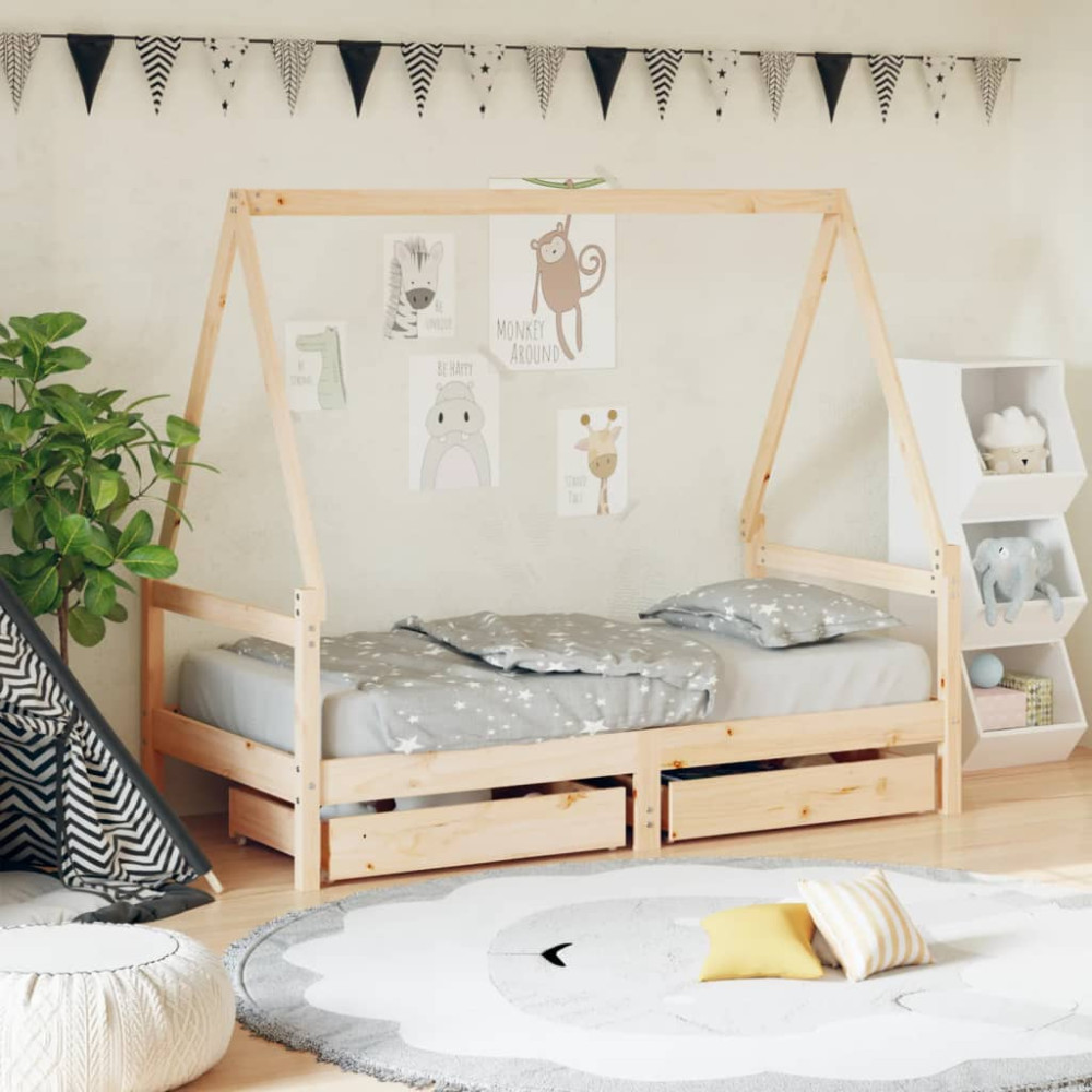 Produktbild för Sängram med lådor för barnsäng 80x160 cm massiv furu