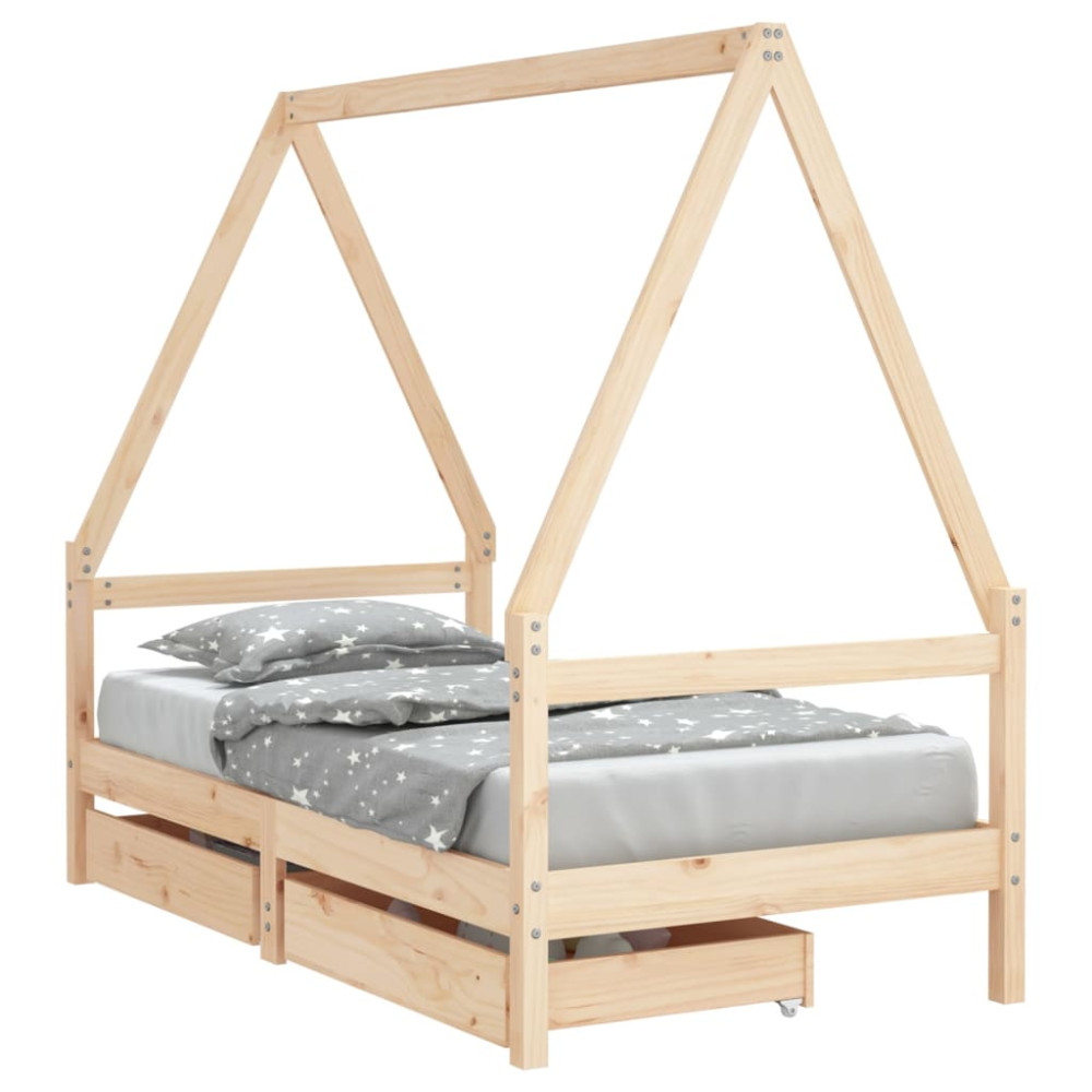 Produktbild för Sängram med lådor för barnsäng 80x160 cm massiv furu