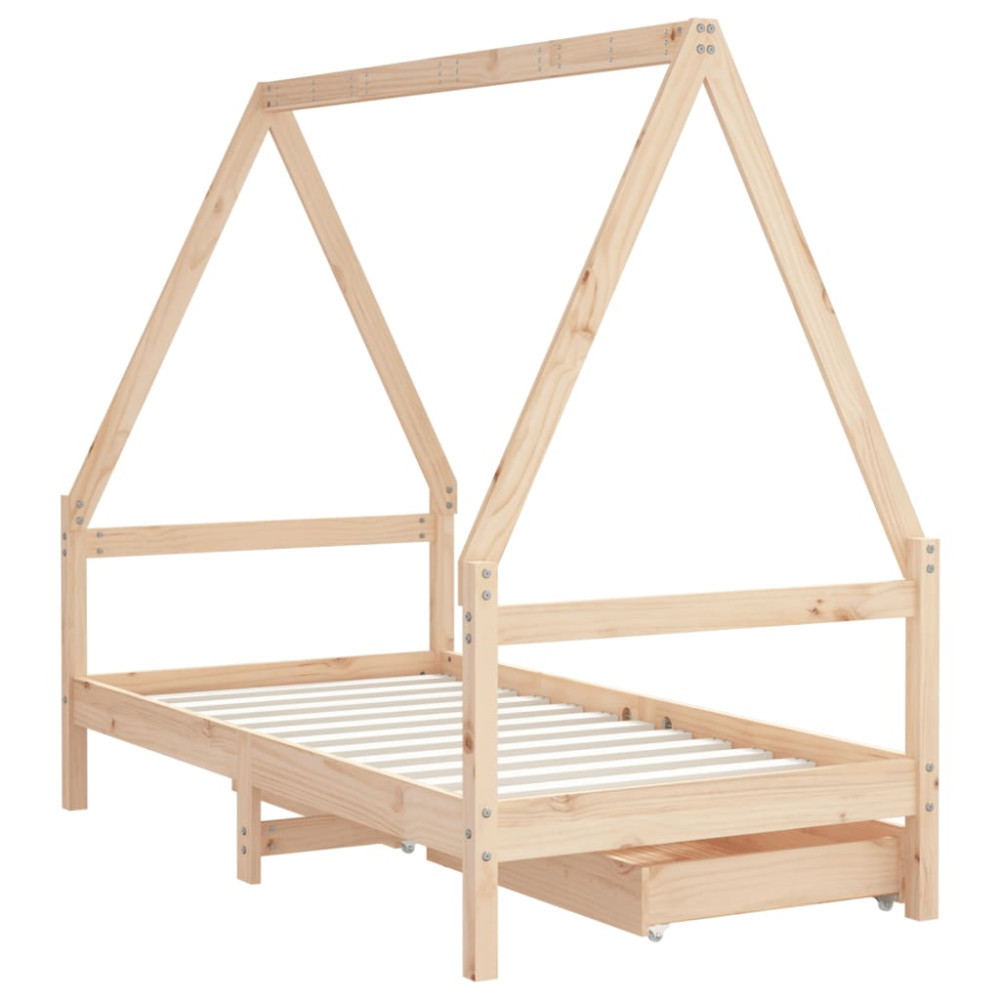 Produktbild för Sängram med lådor för barnsäng 80x160 cm massiv furu