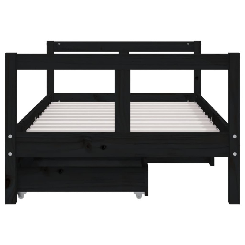 Produktbild för Sängram med lådor för barnsäng svart 80x160 cm massiv furu