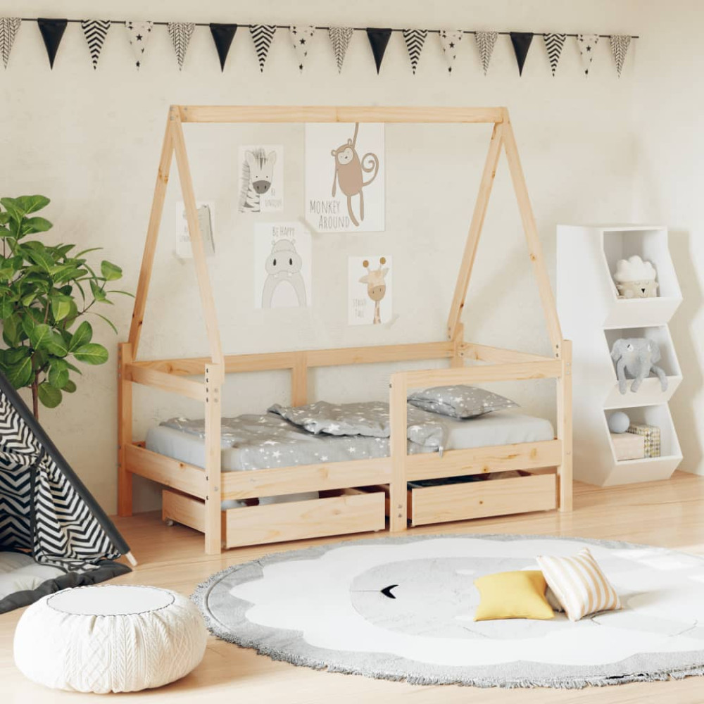 Produktbild för Sängram för barnsäng m. lådor 70x140 cm massiv furu