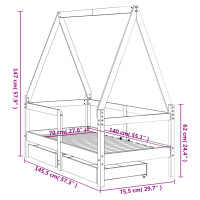 Produktbild för Sängram för barnsäng m. lådor 70x140 cm massiv furu