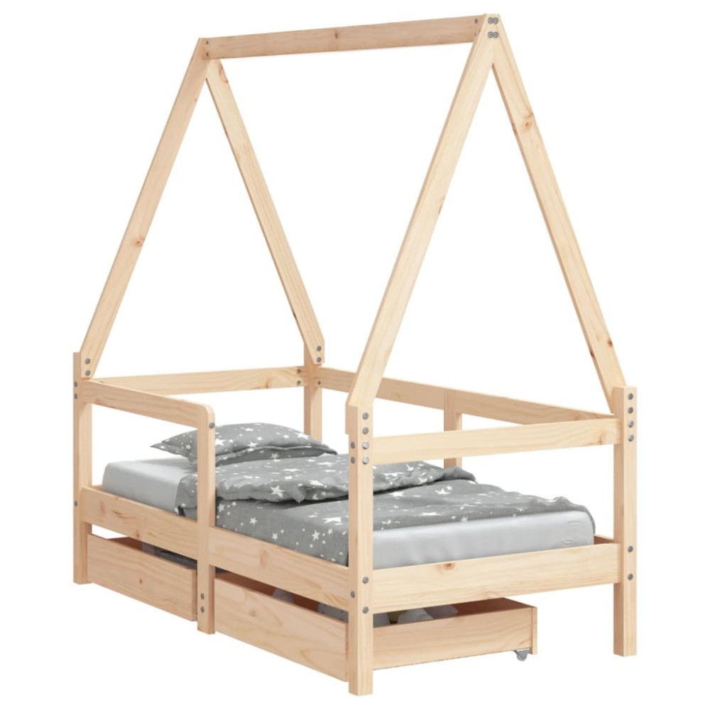 Produktbild för Sängram för barnsäng m. lådor 70x140 cm massiv furu